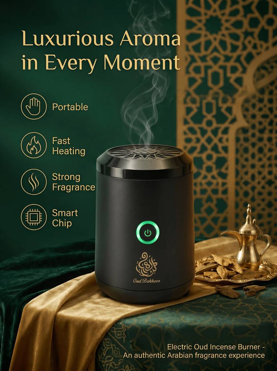 FIYIBAN موزع عطري معدني محمول قابل للشحن عبر USB، يوفر هواءً نقيًا طويل الأمد، يدعم تسخين العود/التوابل الصلبة للعلاج العطري، بدون...