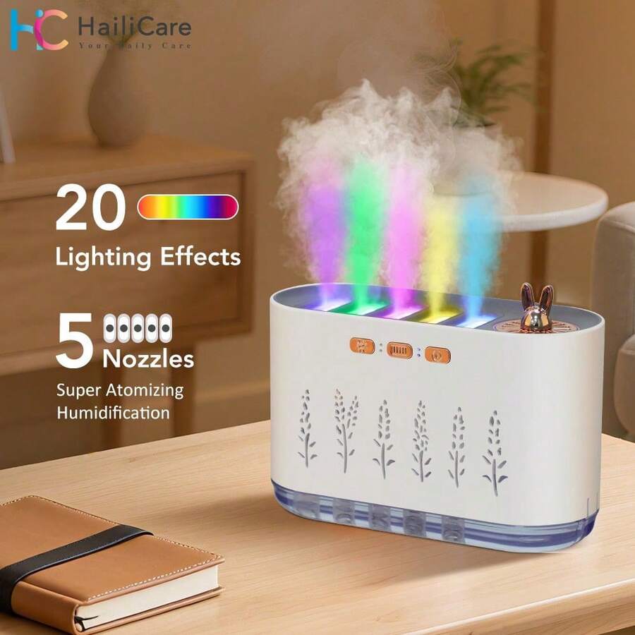 Hailicare مرطب هواء للغرفة 700 مل مرطب رذاذ بارد موزع زيت عطري أساسي أضواء LED ب- 7 ألوان مرطب هواء حساس للموسيقى موزع هواء مع أضو...