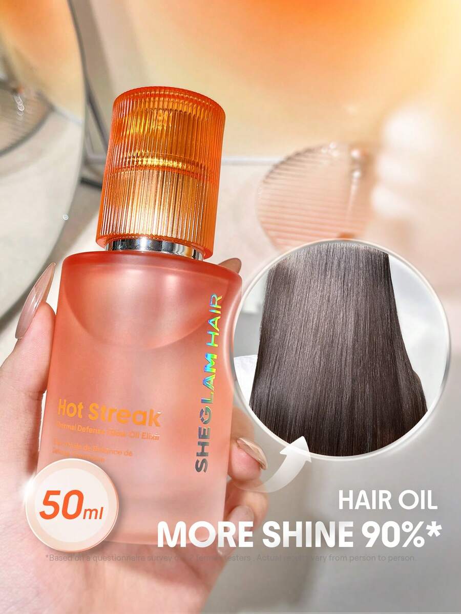 SHEGLAM HAIR Hot Streak Thermal Defense Glow Oil Elixir-50ml/1.69 Fl Oz، زيت أساسي للعناية بالشعر، مصل زيت مرطب برائحة الورد للتغذ...
