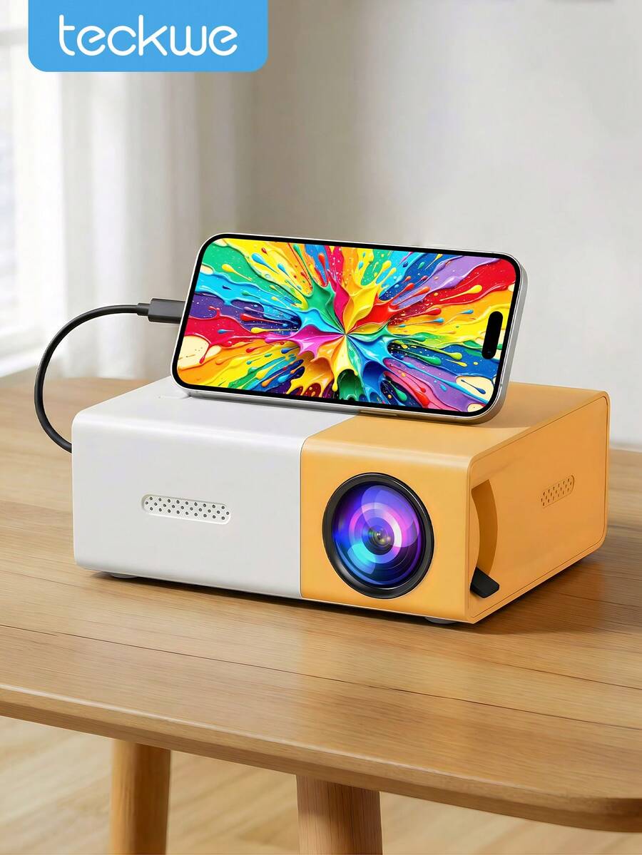 Teckwe جهاز عرض LED محمول صغير بدقة 1080P للاستخدام المنزلي والحفلات والاجتماعات والمسرح، مراجعة جهاز عرض السينما المنزلية