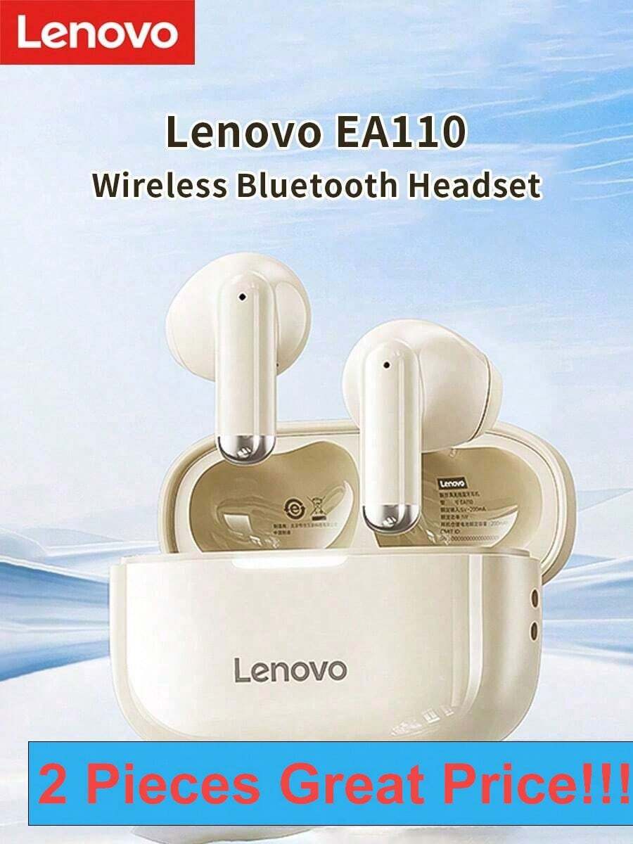 سماعات بلوتوث لاسلكية Lenovo EA110، عبوة من قطعتين، مكالمات عالية الدقة، بطارية طويلة الأمد، تحكم ذكي باللمس، تدعم أندرويد وآيفون